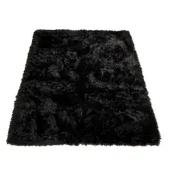 PIX LINK - Tapete Alfombra Peluda Habitación Pie De Cama 60X150cm Color Negro