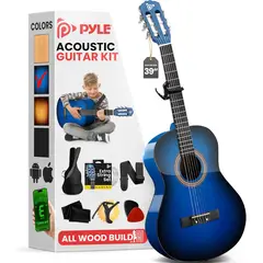 PYLE - Kit de guitarra acústica para principiantes PGACMS90BLU