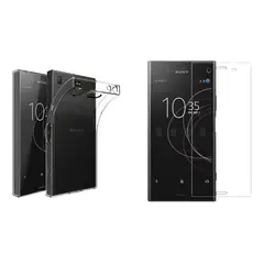 GENERICO - Funda Goma Transparente + Vidrio Templado Sony Xperia XZ1