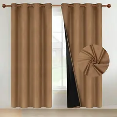CASATUA - Cortina Blackout Terciopelo Velvet 2 Paños 135x220 - Cafe