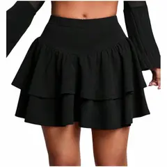 RAINBOW MODA - Falda de Mujer Corta Negra Doble Capa Faldas Capas Boleros Dama
