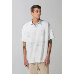 KOAJ - Camiseta oversize polo crema clara con diseño college Hombre