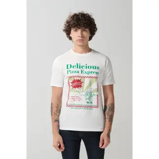 KOAJ - Camiseta crema en algodón manga corta con arte de pizz Hombre