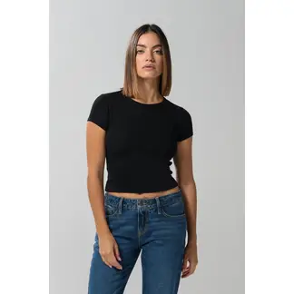 KOAJ - Camiseta ajustada manga corta unicolor con cuello redon Mujer