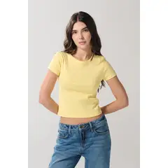 KOAJ - Camiseta en rib ceñida unicolor con manga corta MUJER