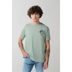 KOAJ - Camiseta manga corta verde clara con diseño de playa Hombre