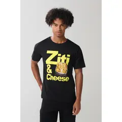 KOAJ - Camiseta negra cuello redondo con diseño de comida Hombre