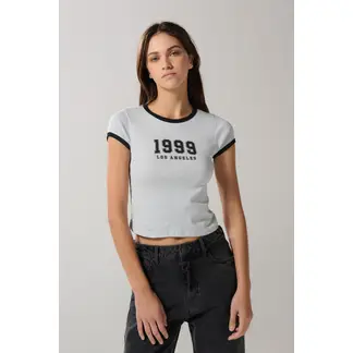 KOAJ - Camiseta en tela acanalada, cuello redondo y manga cort Mujer