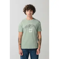KOAJ - Camiseta manga corta unicolor con estampado en frente est HOMBRE