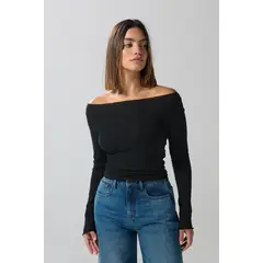 KOAJ - Camiseta manga larga cuello bandeja con miinifilete MUJER