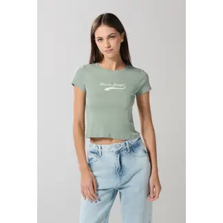 KOAJ - Camiseta verde clara manga corta con diseño college Mujer