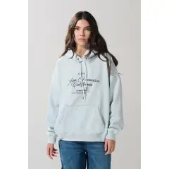 KOAJ - Buzo azul claro college oversize con bolsillo y capota Mujer
