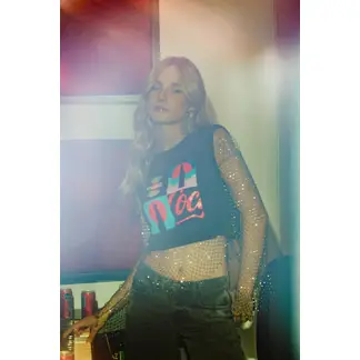 KOAJ - Camiseta manga sisa negra con estampado de Coca-Cola Mujer