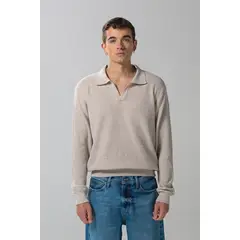 KOAJ - Suéter unicolor ajustado tejido con cuello polo Hombre