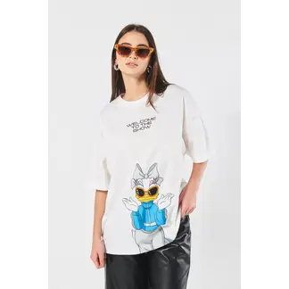 KOAJ - Camiseta femenina fit super oversize manga corta, con est MUJER