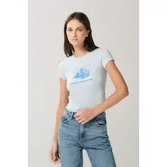 KOAJ - Camiseta unicolor con diseño de paisaje y manga corta e Mujer