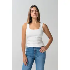 KOAJ - Camiseta unicolor manga sisa con escote cuadrado Mujer