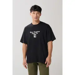 KOAJ - Camiseta oversize negra con diseños college y manga cor Hombre