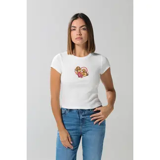 KOAJ - Camiseta ajustada unicolor manga corta estampada Mujer