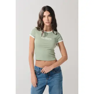 KOAJ - Camiseta para mujer en tela acanalada, cuello redondo y Mujer