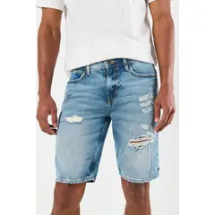 KOAJ - Bermuda en jean slim azul con tiro bajo, diseños y roto Hombre