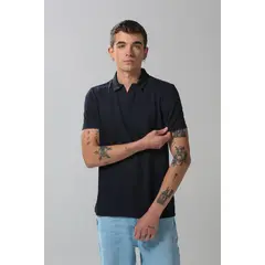 KOAJ - Camiseta polo azul intensa con cuello V y manga corta Hombre