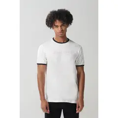 KOAJ - Camiseta college con contrastes y manga corta crema Hombre