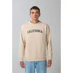 KOAJ - Buzo kaki claro cuello redondo con texto college en fre Hombre