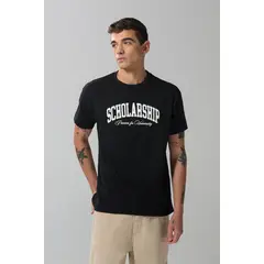 KOAJ - Camiseta negra con manga corta y diseño college blanco Hombre