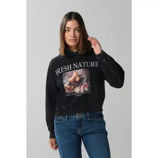 KOAJ - Buzo oversize negro con capota y diseño artístico de fr Mujer
