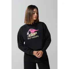 KOAJ - Buzo negro crop top con estampado de Los Picapiedra Mujer