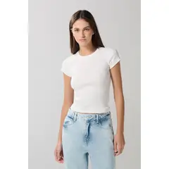 KOAJ - Camiseta manga corta unicolor con texturas acanaladas Mujer