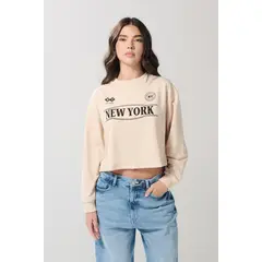 KOAJ - Buzo crop top cuello redondo COLOR para mujer, cuello y MUJER