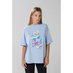 KOAJ - Camiseta oversize azul clara manga corta con diseño de Mujer