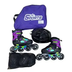 SPORT - Kit Patines Semiprofesionales Morado Verde Talla L