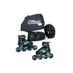 SPORT - Kit Patines Semiprofesionales Negro Verde Talla L