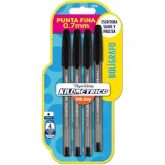 PAPER MATE - Bolígrafo Kilometrico Punta Fina X4 Negro