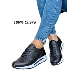 EVEGONZ - ZAPATOS DEPORTIVOS MUJER TENIS DE CUERO NEGRO