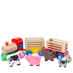 GENERICO - JUGUETE PARA EMPUJAR DIDACTICO TREN MADERA ANIMALES GRANJA