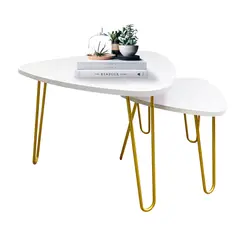 DKO DESIGN - Set de Mesas de Centro Triangulares Shine 40x60 35x40 Blanco