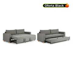 SOFA MARKET - Sofa Cama Cajon Dominica 3 Puestos Tela Gris Oscuro
