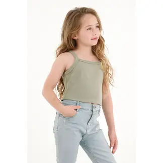 TENNIS - Camiseta crop verde en rib para niña