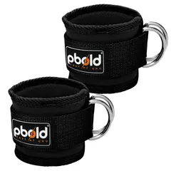PBOLD - Tobilleras Straps Acolchadas Correas Para Polea Gym Negro
