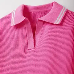 QTORSE - Camiseta Polo rosa tejida para Niña