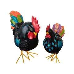 PLINI - Figuras Gallo y Gallina Colors & Black 25cm y 21cm Resina Set x 2