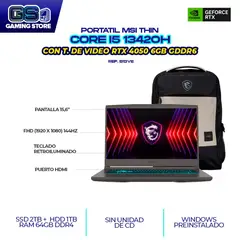 MSI - PORTATIL THIN B13VE i5-13240H - 64GB DDR4 - SSD 2TB + HDD1TB RTX 4050 6GB