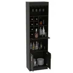 RTA DESIGN - Bar Celeste Wengue con Espacio Para Organizar Botellas de Vino y Copas
