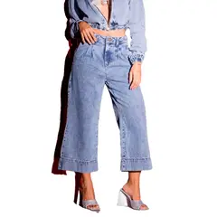 VIA7 - Culotte Jean prenses talle alto rigido bota ancha