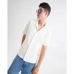 SEVEN SEVEN - Camisa Para Hombre Manga Corta Sin Bolsillo Cuello Resort Color Marfil Marca 45012124