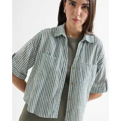 SEVEN SEVEN - Blusa Camisera En Efecto Lino Para Mujer Verde